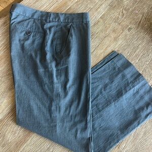 THEORY CROPPED TROUSER PANT,cotton,pleated,gray,size 8, perfect summer work pant